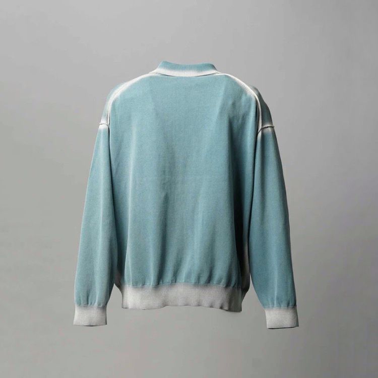 【残り一点】High Twist Pigment Bleach Prime-Over Long Sleeve Knit Polo Shirt