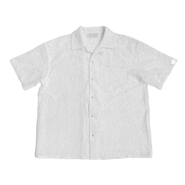 el conductorH - 【残り一点】Flower Lace Open Collar Short Sleeve 