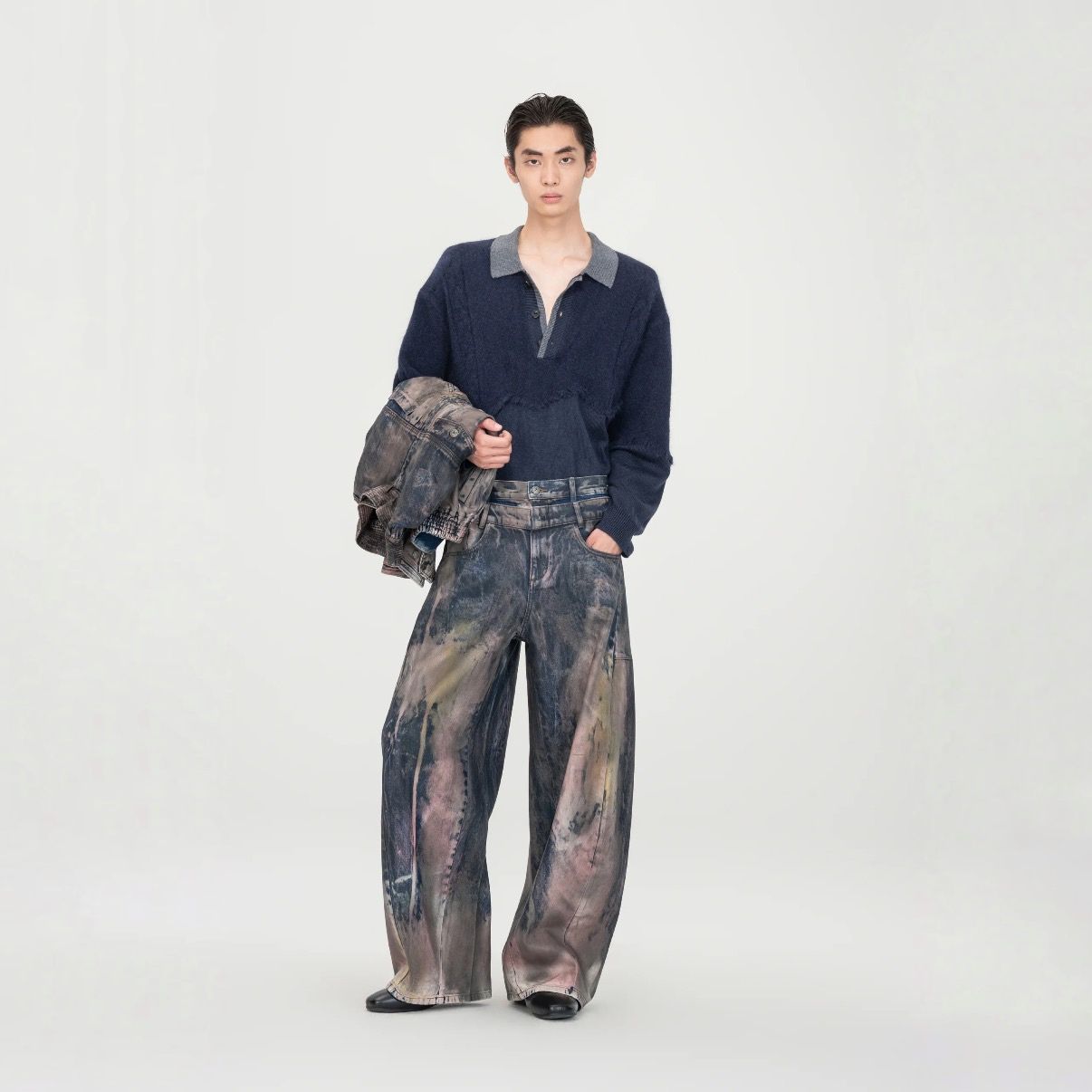【残り一点】Brown Artistically Tie-Dyed Coated Denim Pants