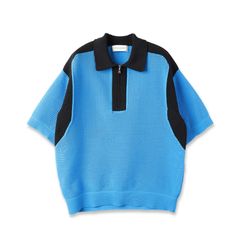 【残り一点】Bi Color Mesh Knit Zip Up Polo Shirt