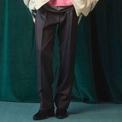 【残り一点】72/2 4Colors Chambray Wool 1tuck Straight Slacks