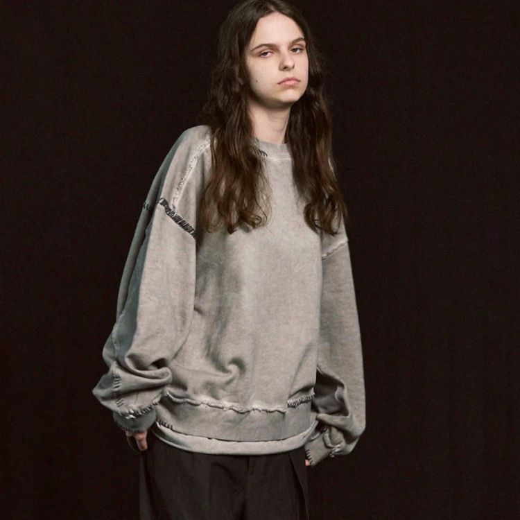 【残り一点】Heavy-Weight Sweat Embroidery Damage Over-Dye Crew Neck Pullover