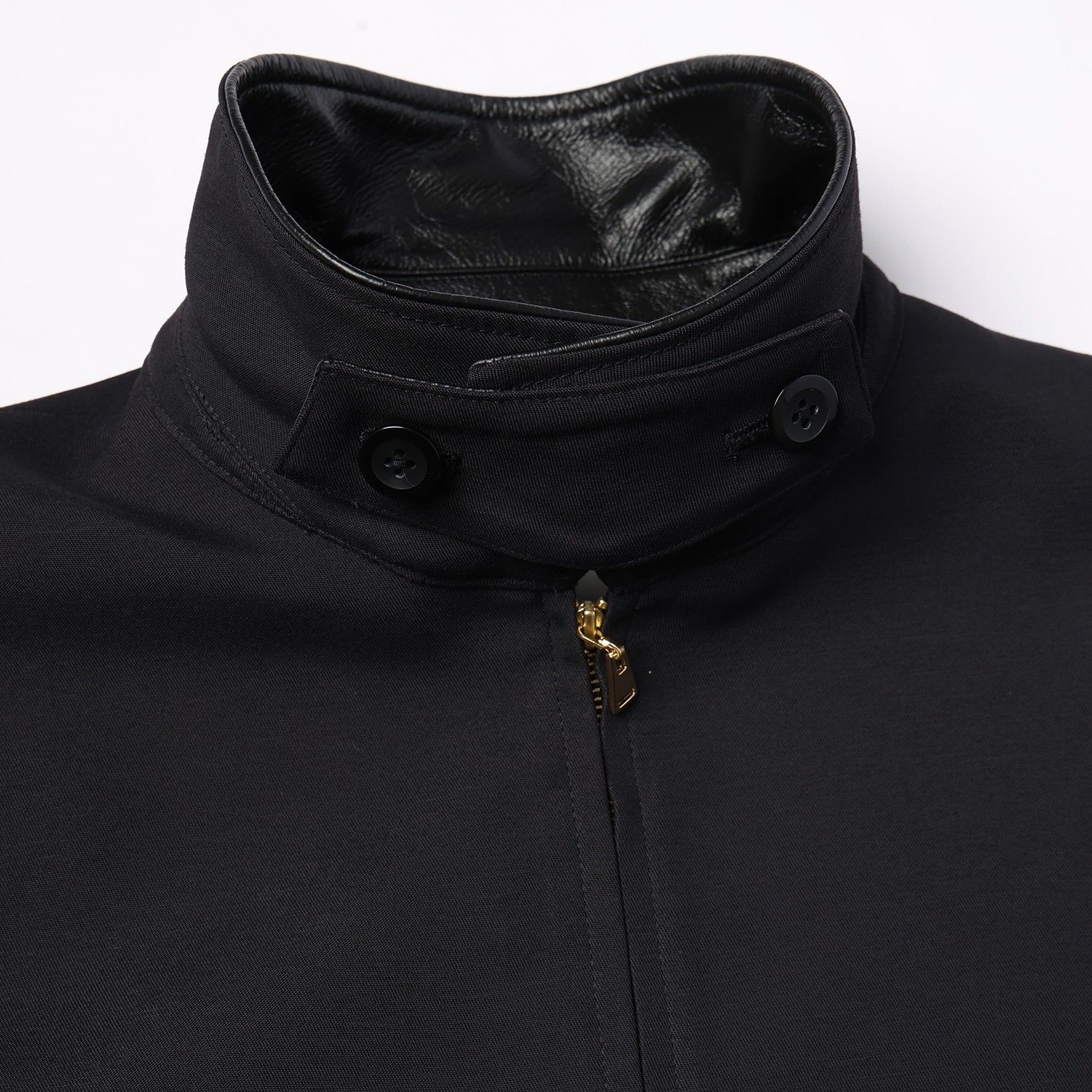 【残り一点】Structuerd Twill Double Cloth Leather Collar Blouson