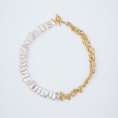 【お取り寄せ注文可能】Braid Chain Squre Pearl Necklace