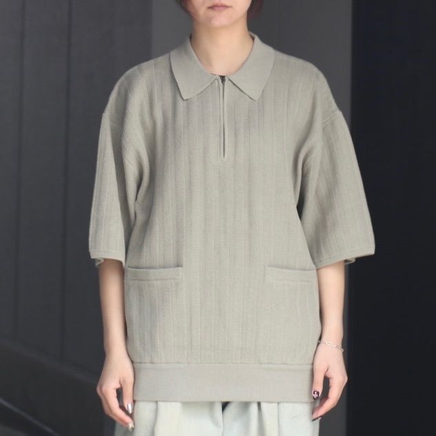 crepuscule Rib Pattern Half Zip Polo ポロ crepuscule 