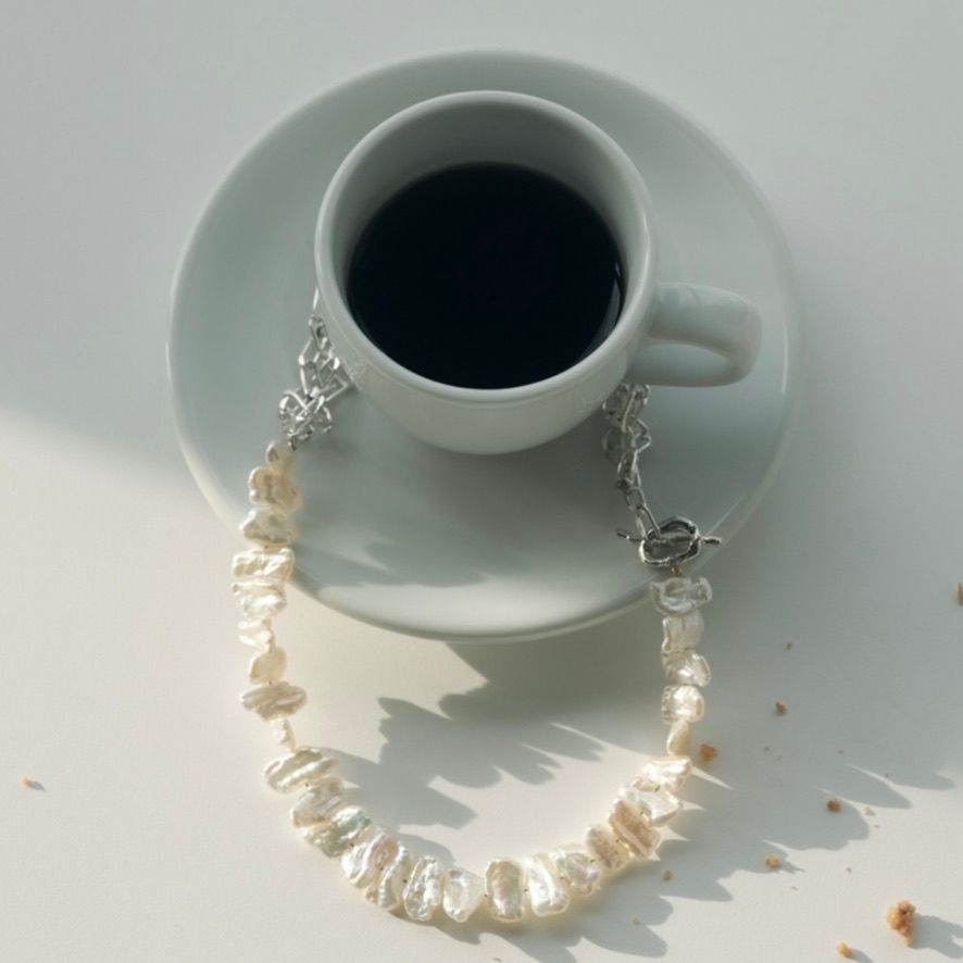 【お取り寄せ注文可能】Braid Chain Squre Pearl Necklace