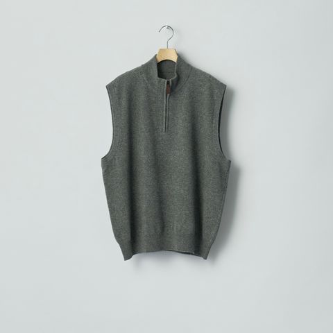 【再販売通知受付可能】Extra Fine Wool Knit Half Zip Vest