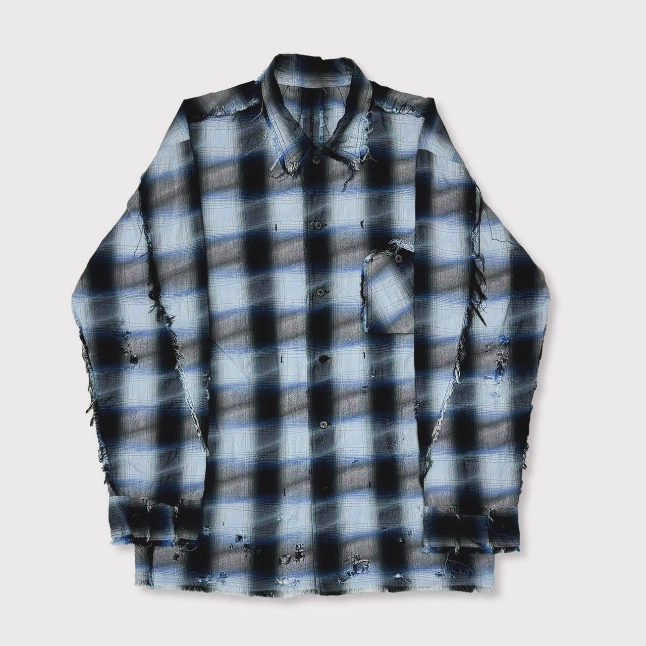 トップス MINUS Slash Seam Ombre Check Shirt BLUE MINUS - 【残り一点】Slash Seam Ombre Check Shirt(DRUNK