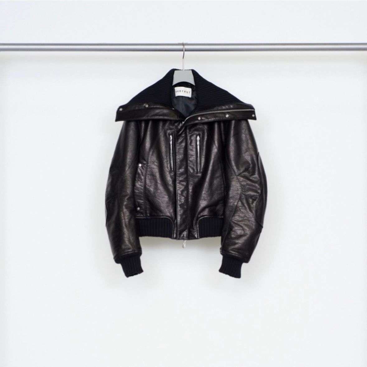 【残り一点】Leather Padded High Neck Bomber Jacket