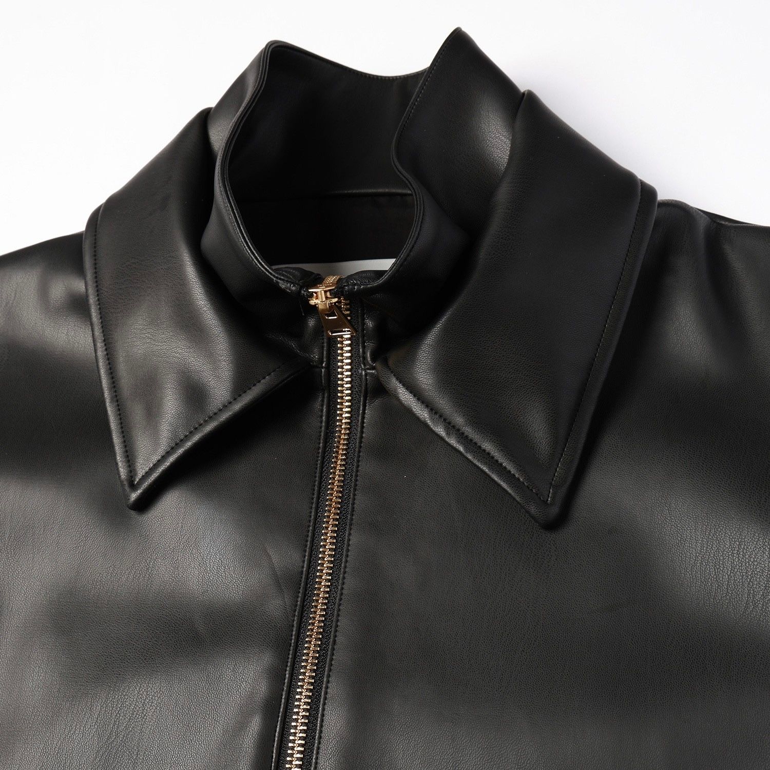 【残り一点】Faux Leather Layerd Collar Zip Up Jacket