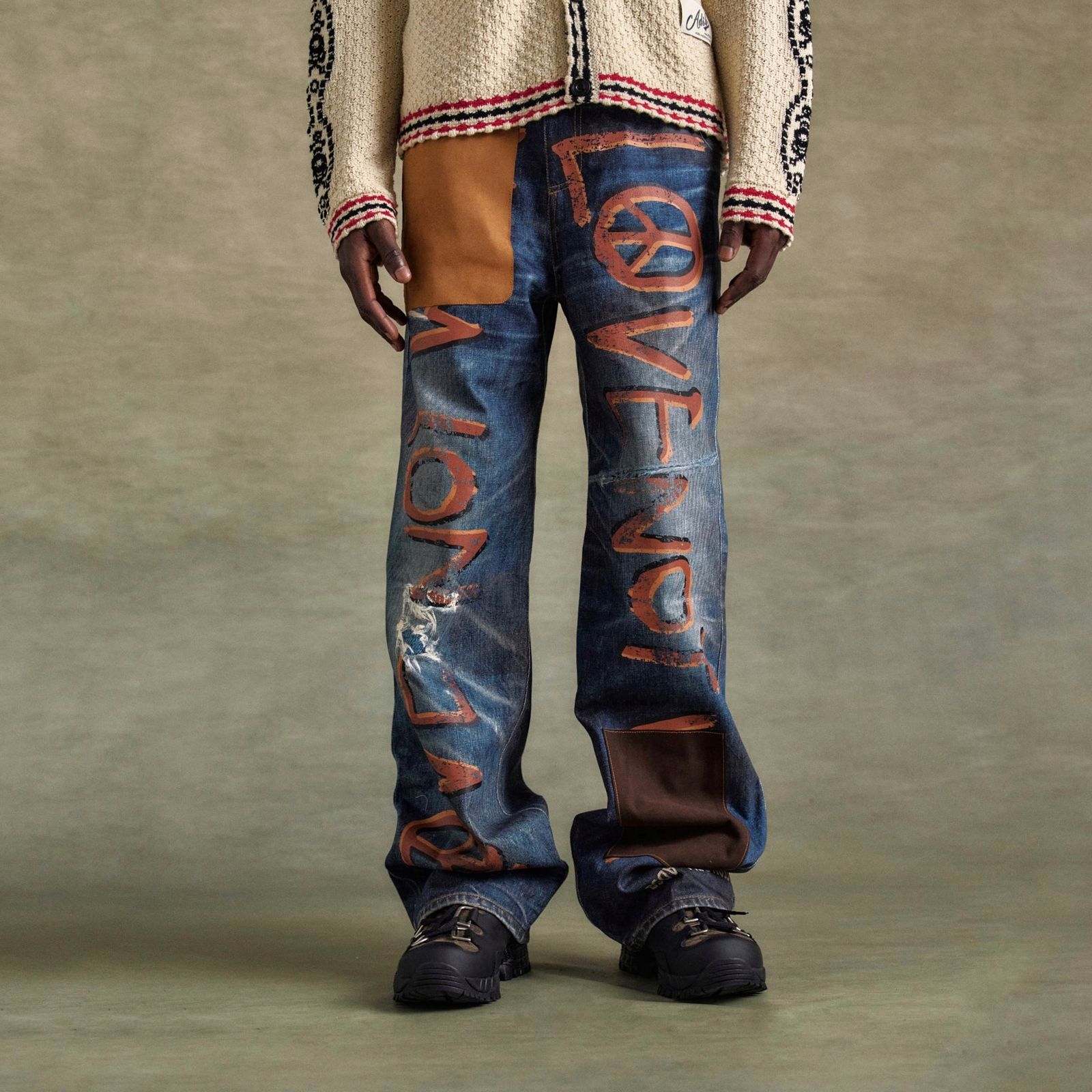 【残り一点】Love Printed Denim Trompe L`oeil Jeans