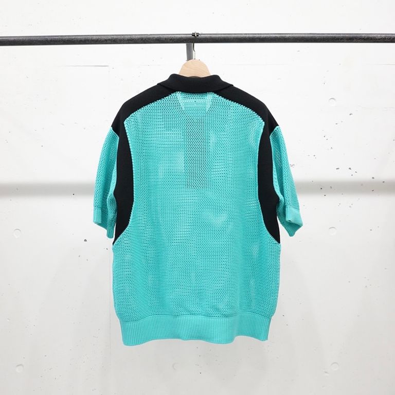 CULLNI - 【残り一点】Bi Color Mesh Knit Zip Up Polo Shirt 