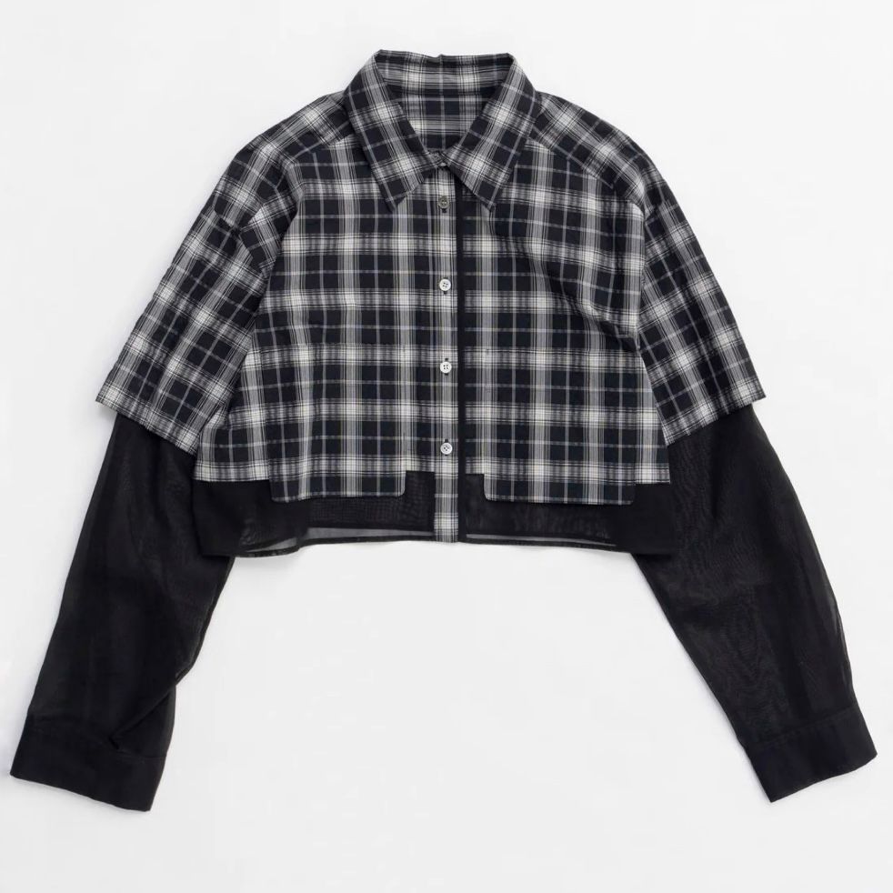 【残り一点】Layered Sheer Fabric Short Length Shirt