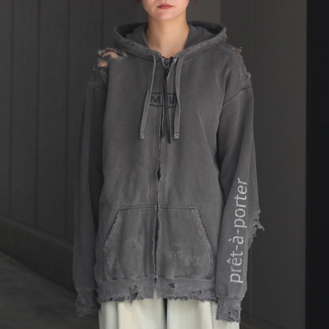 最終値下げ‼️fratto フルジップフーディ 黒 MINUS - 【残り一点】Bootleg Zip Up Hoodie With Damaged(SIN