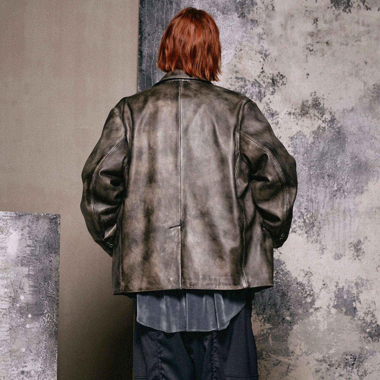 【残り一点】Sheep Leather Peaked Lapel Semi-Double Tailored Jacket