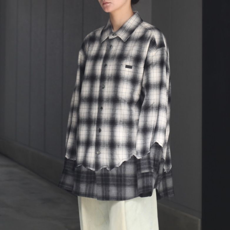 【残り一点】Black & White Check Patchwork Shirt