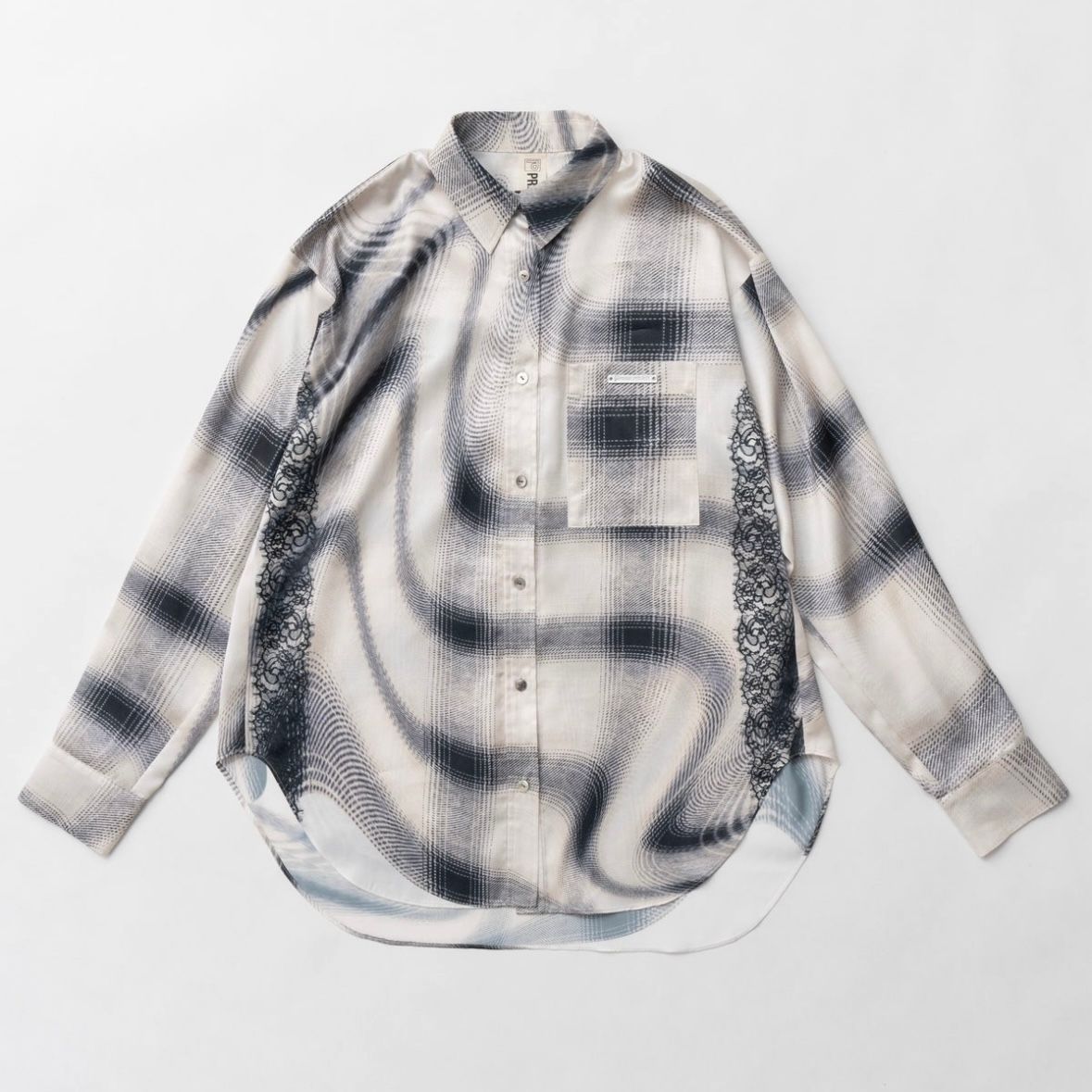 【残り一点】Ombre Check Lace Print Shirt