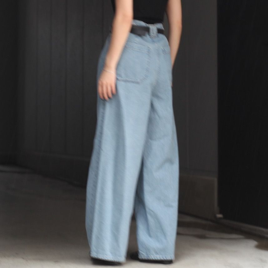【残り一点】Vintaged Wash Denim 3pleated Wide-Leg Trousers