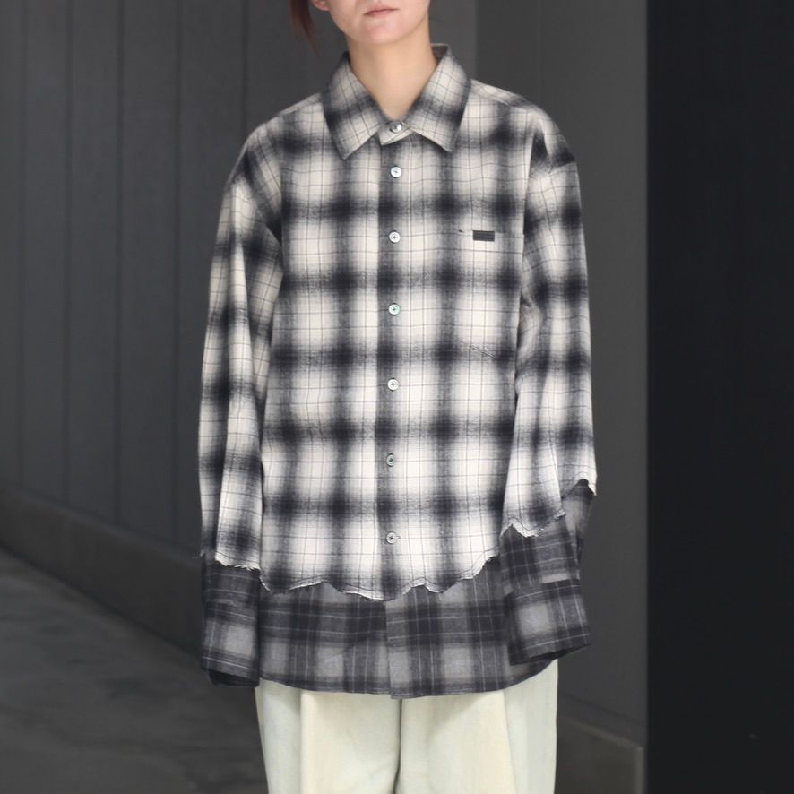 【残り一点】Black & White Check Patchwork Shirt
