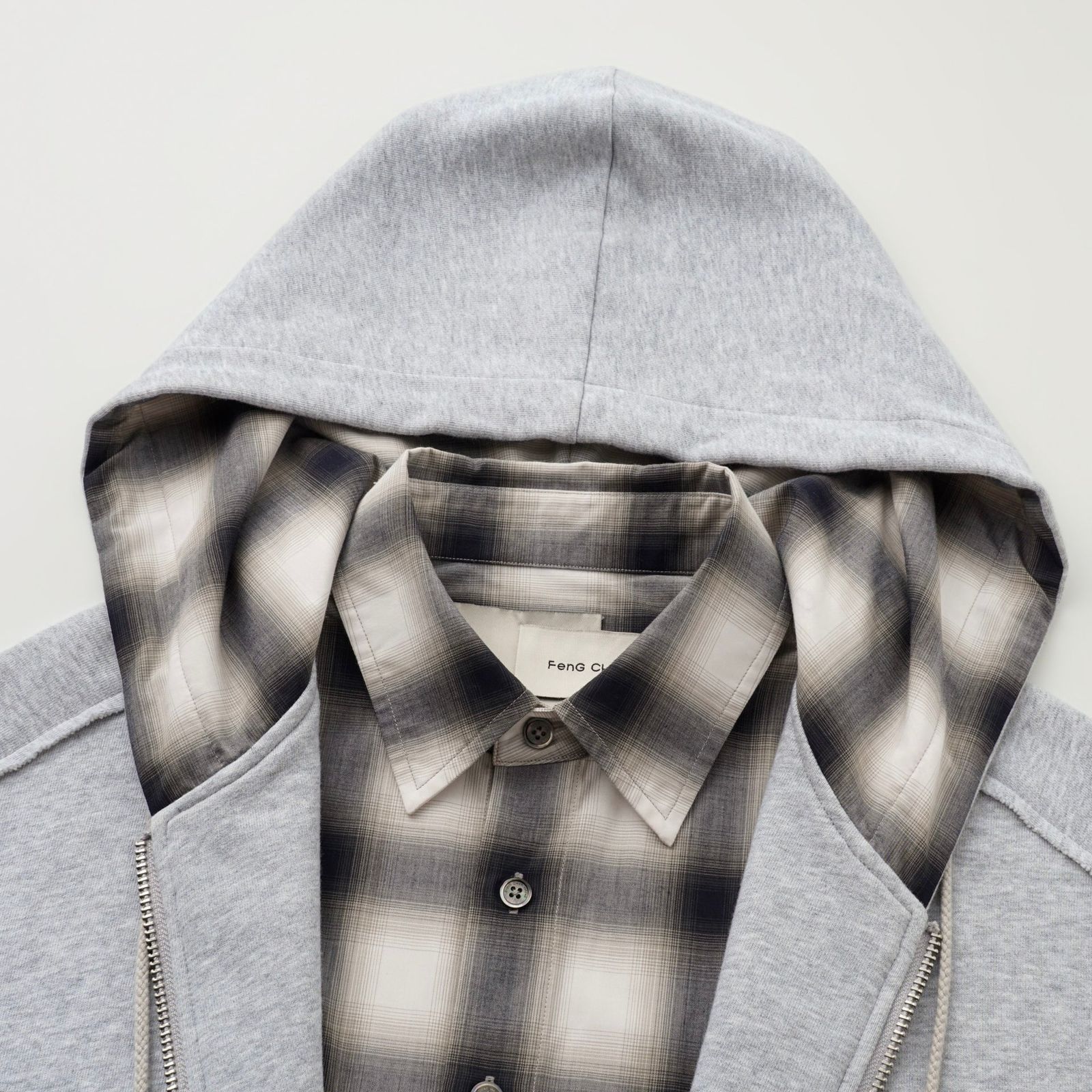 【残り一点】2in1 Zip Hoodie with Check Shirt
