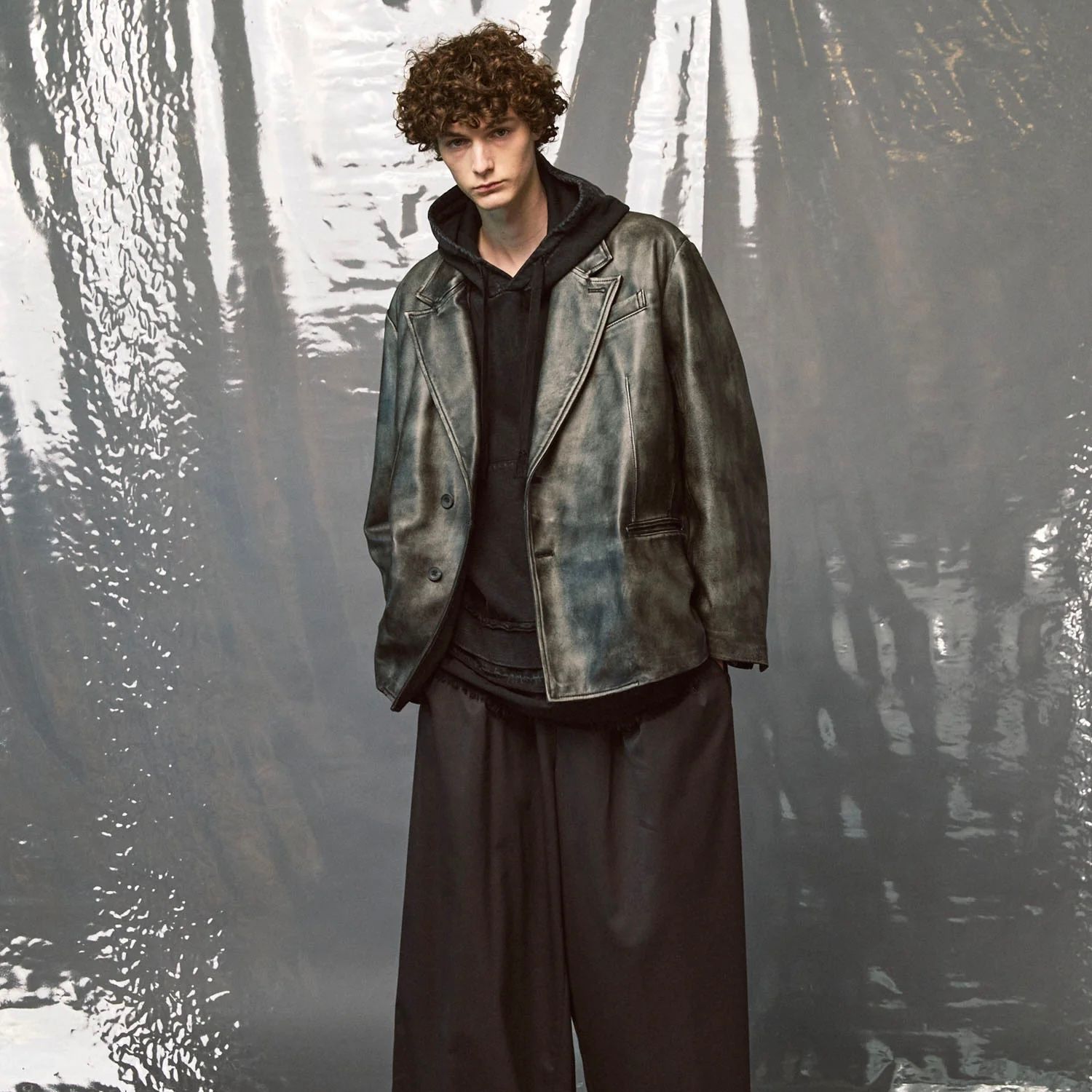 【残り一点】Sheep Leather Peaked Lapel Semi-Double Tailored Jacket
