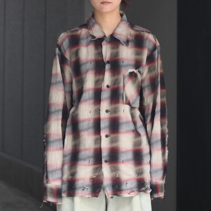 トップス MINUS Slash Seam Ombre Check Shirt BLUE MINUS Slash Seam Ombre Check Shirt BLUE 3｜Yahoo!フリマ（旧