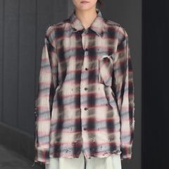 【残り一点】Slash Seam Ombre Check Shirt(DRUNK)