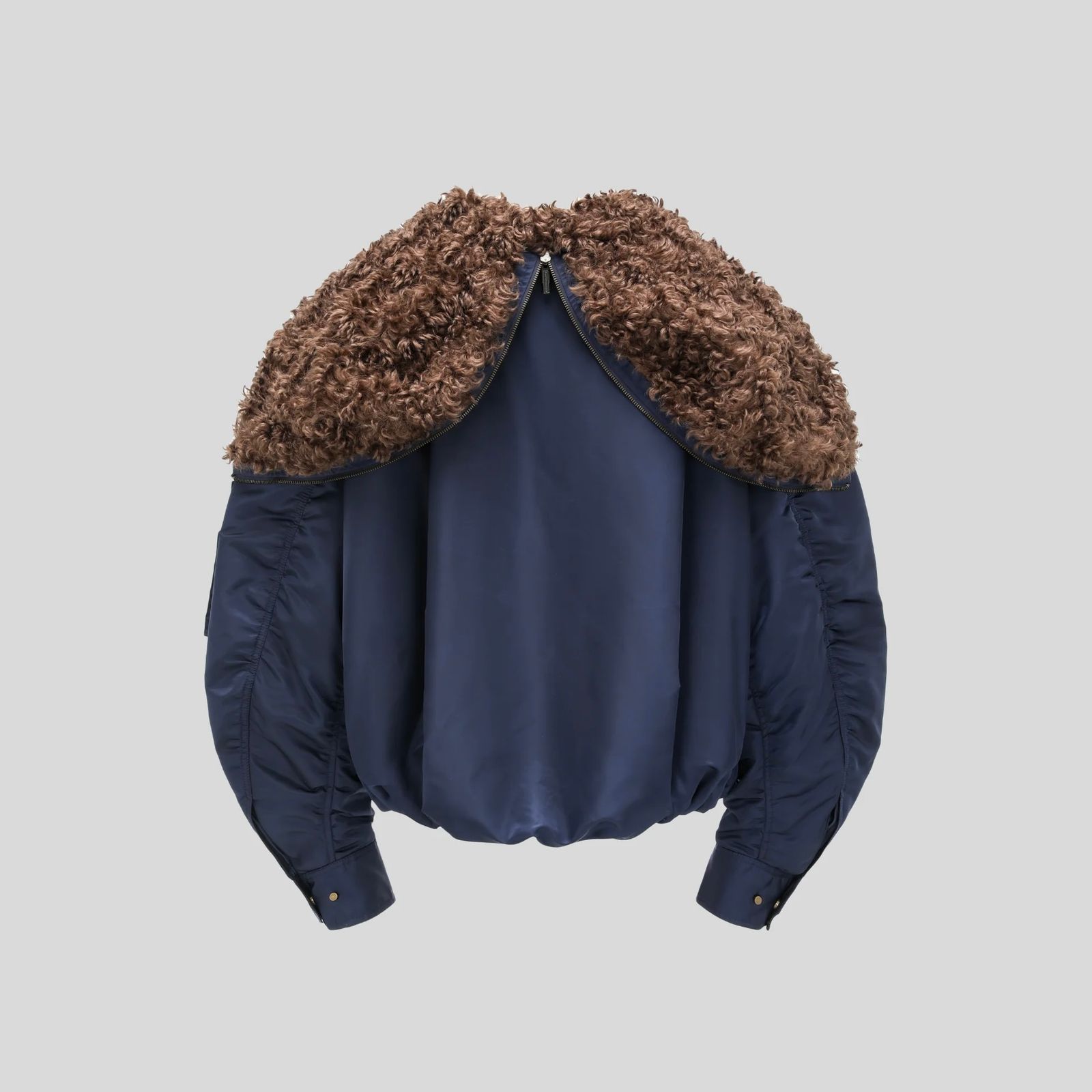 【残り一点】Navy Nylon Jacket with Faux Fur Collar