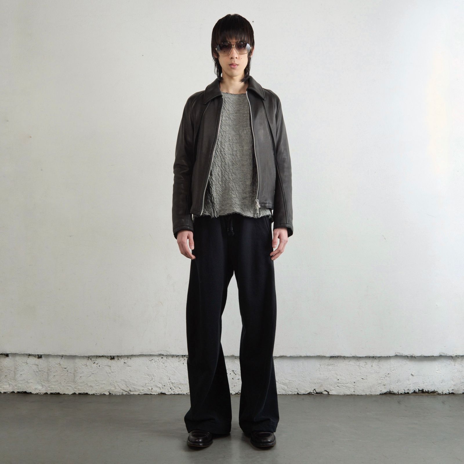 【残り一点】Leather Paneled Zip Up Jacket