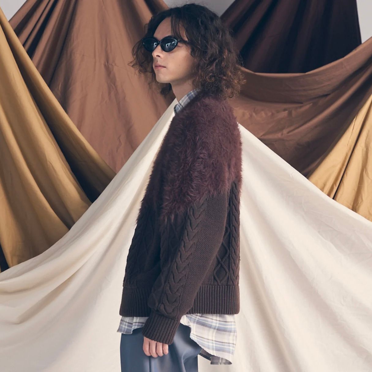 【残り一点】Cable Shaggy Mix Prime Over Crew Neck Knit Pull Over