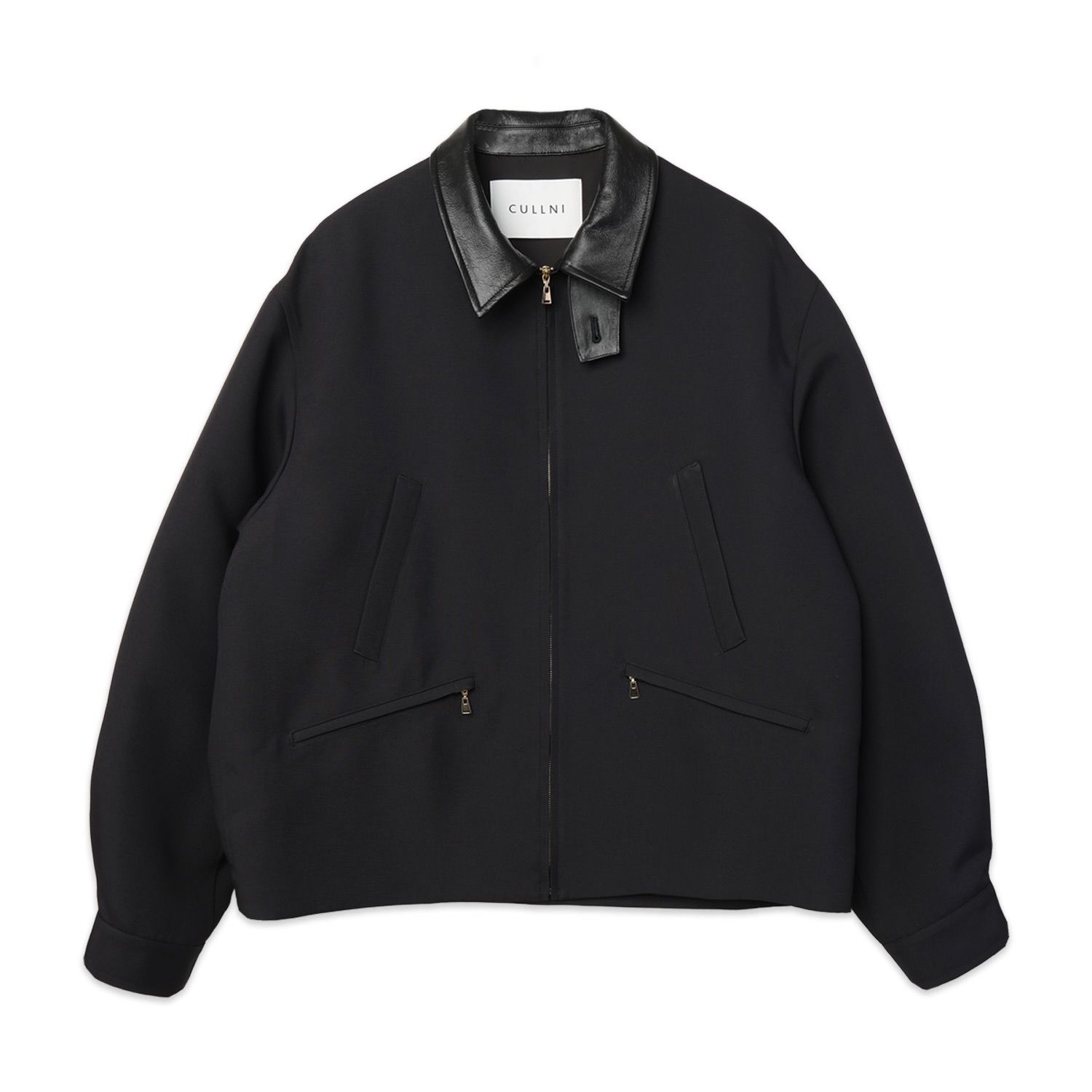 【残り一点】Structuerd Twill Double Cloth Leather Collar Blouson