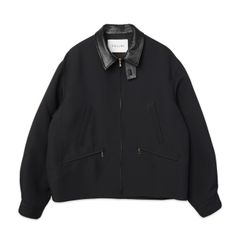 【残り一点】Structuerd Twill Double Cloth Leather Collar Blouson