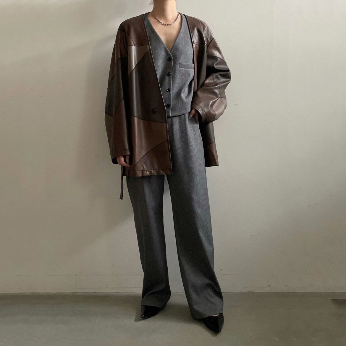 【残り一点】Patchwork Fake Leather Jacket
