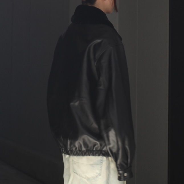 【残りわずか】Mouton Collar Sheep Leather Zip Jacket