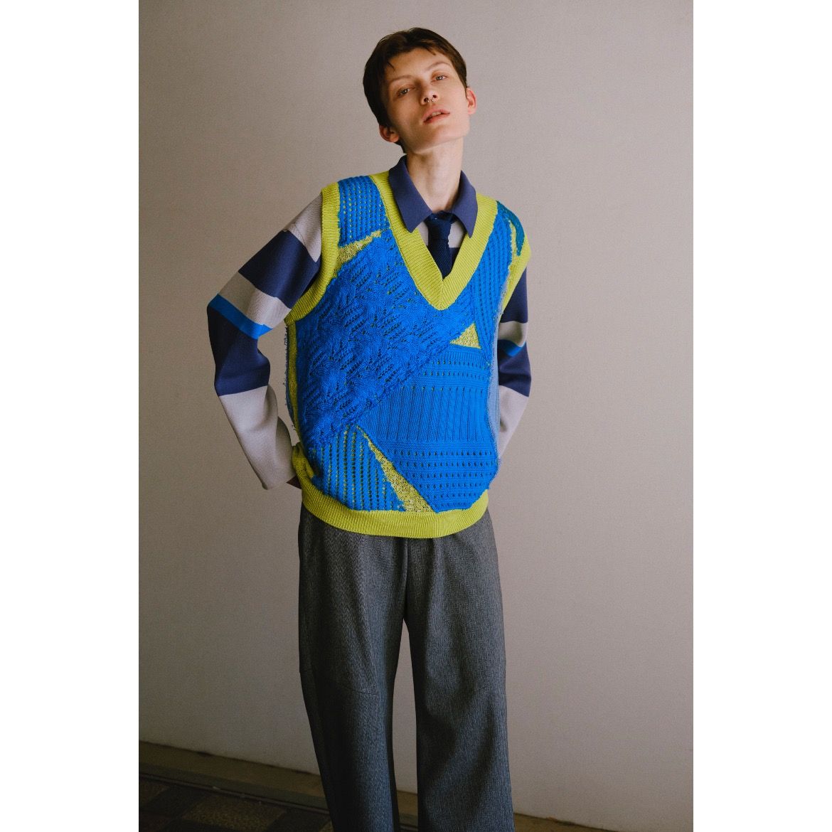 NOUNLESS - 【残り一点】Patchwork V Neck Knit Vest | ACRMTSM ONLINE