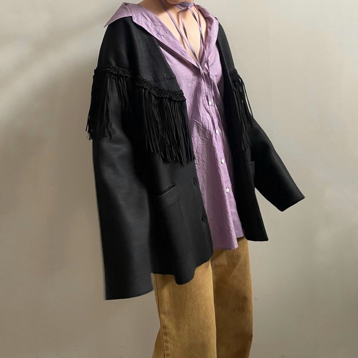 【残り一点】Vintage Like Fringe Knit Jacket