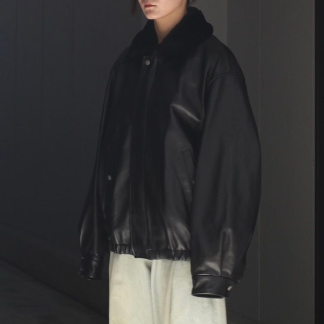 【残りわずか】Mouton Collar Sheep Leather Zip Jacket