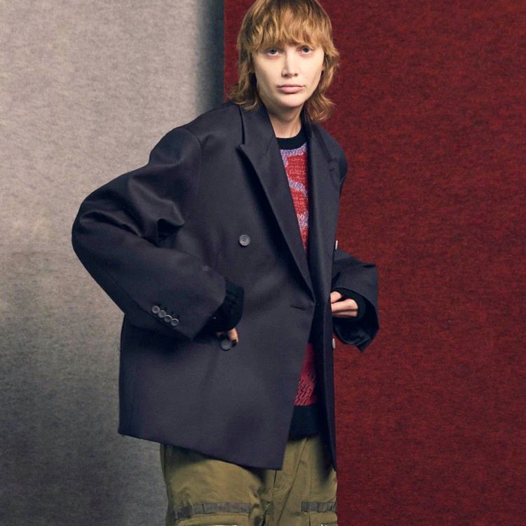 【残り一点】48/2 4Colors Chambray Wool Prime-Over Double Jacket