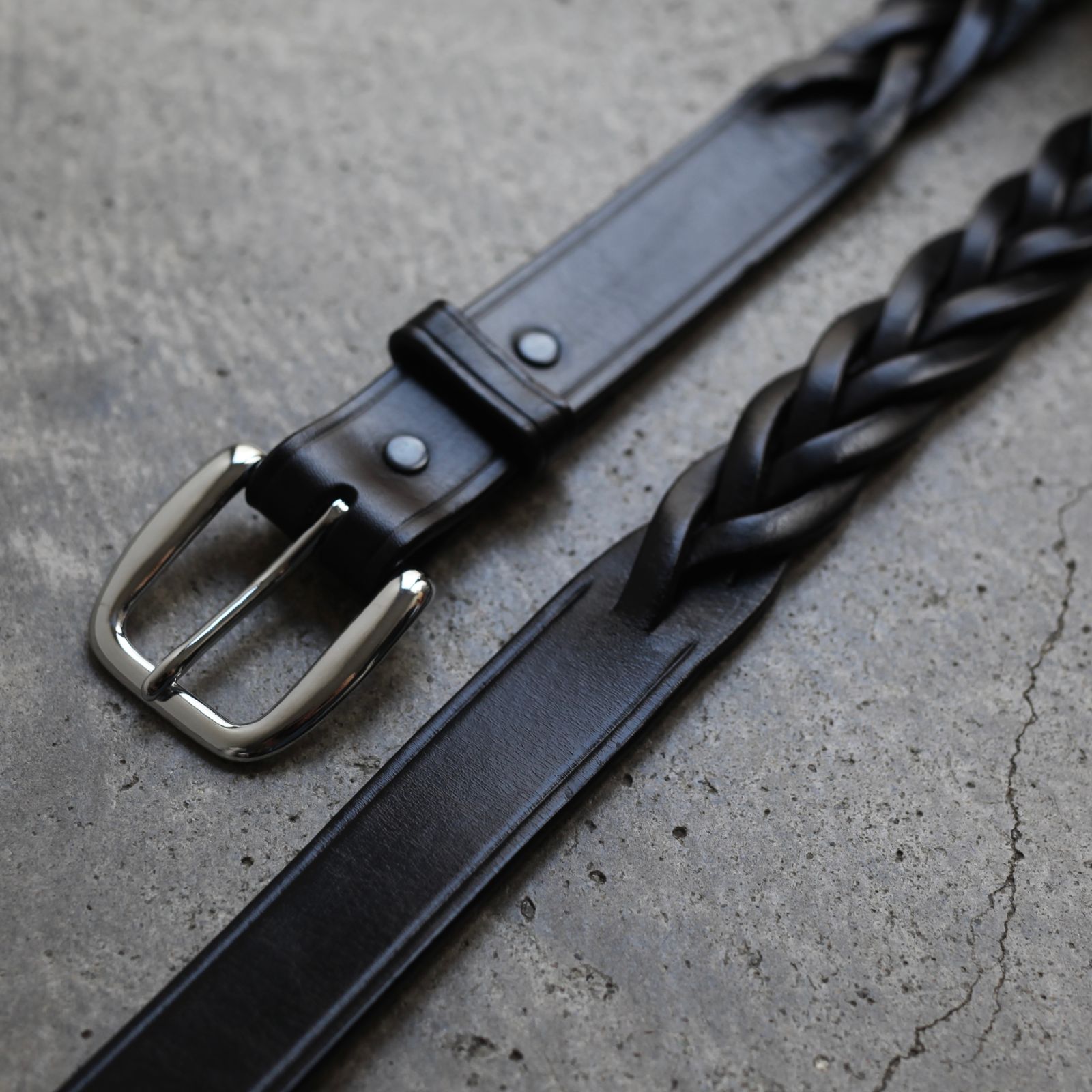【残り一点】1/4 Long Tip Braided Belt(BLACK×NICKEL)