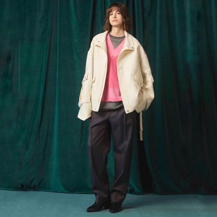 【残り一点】72/2 4Colors Chambray Wool 1tuck Straight Slacks