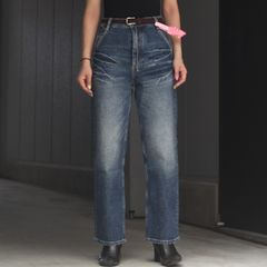 【残りわずか】Indigo Blue Washed Straight Cut Jeans