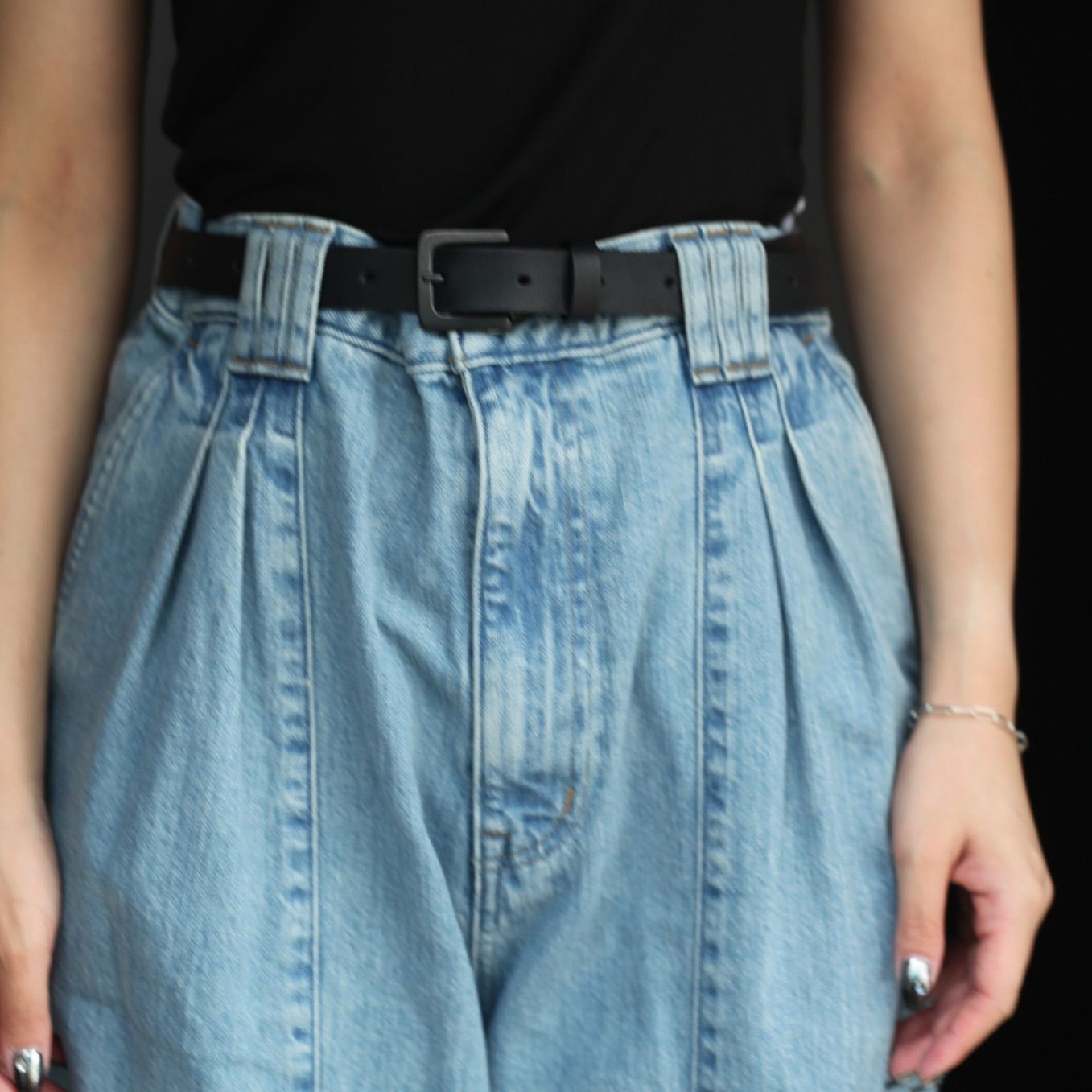 【残り一点】Vintaged Wash Denim 3pleated Wide-Leg Trousers