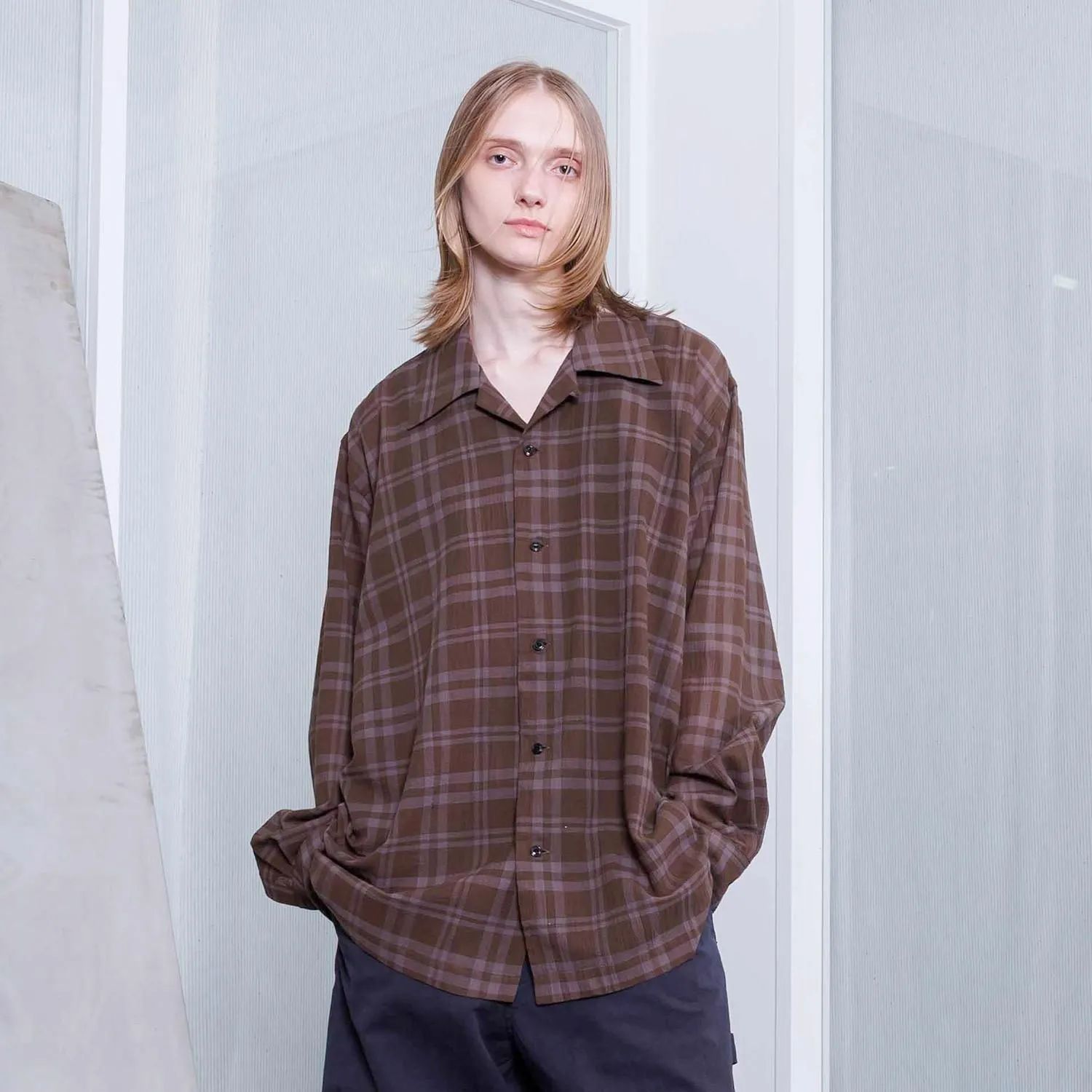 【残り一点】シアーコットンオープンカラーL/Sシャツ