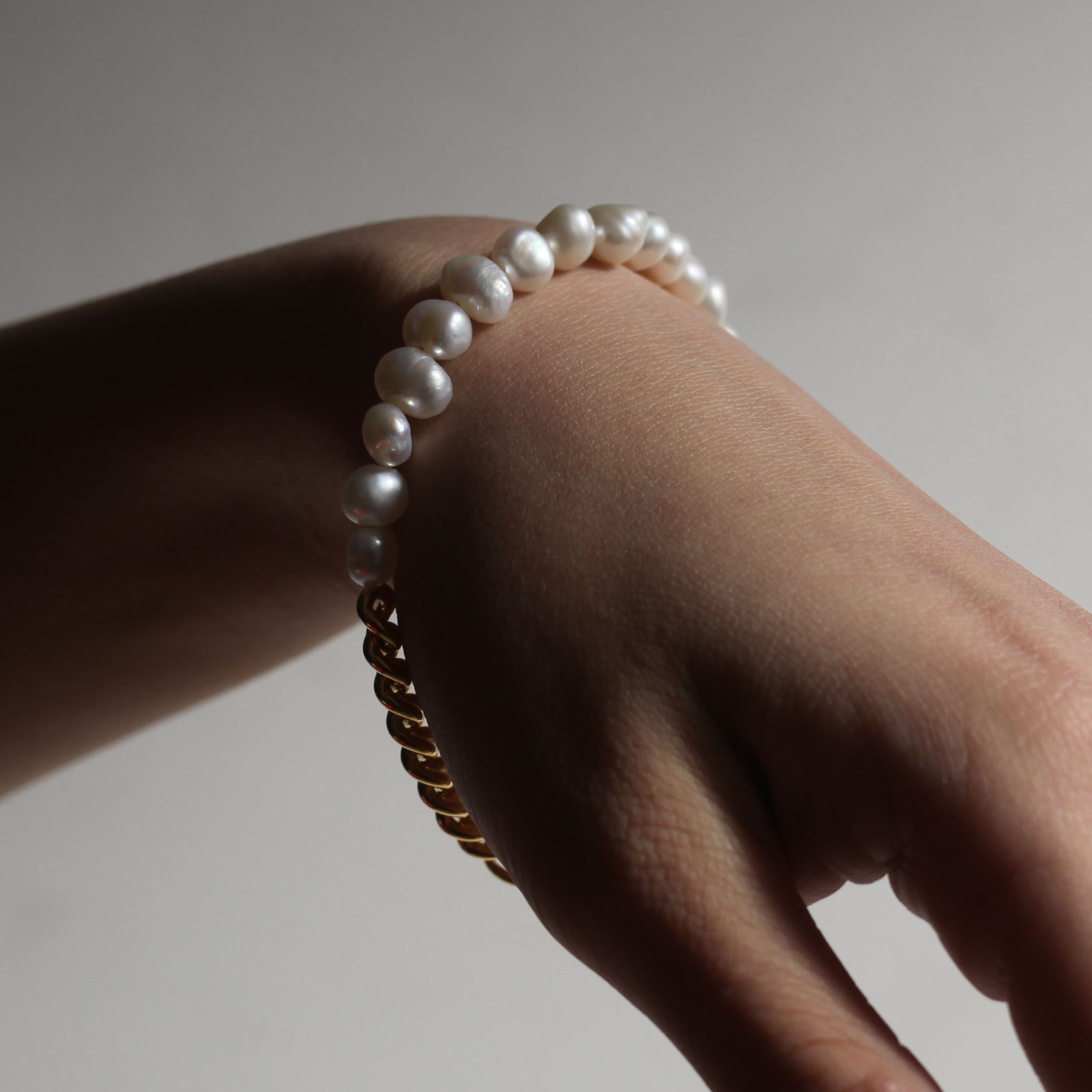 【お取り寄せ注文可能】Unisex Curb Chain Pearl Bracelet
