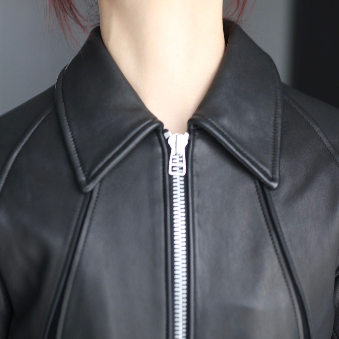 【残り一点】Leather Paneled Zip Up Jacket