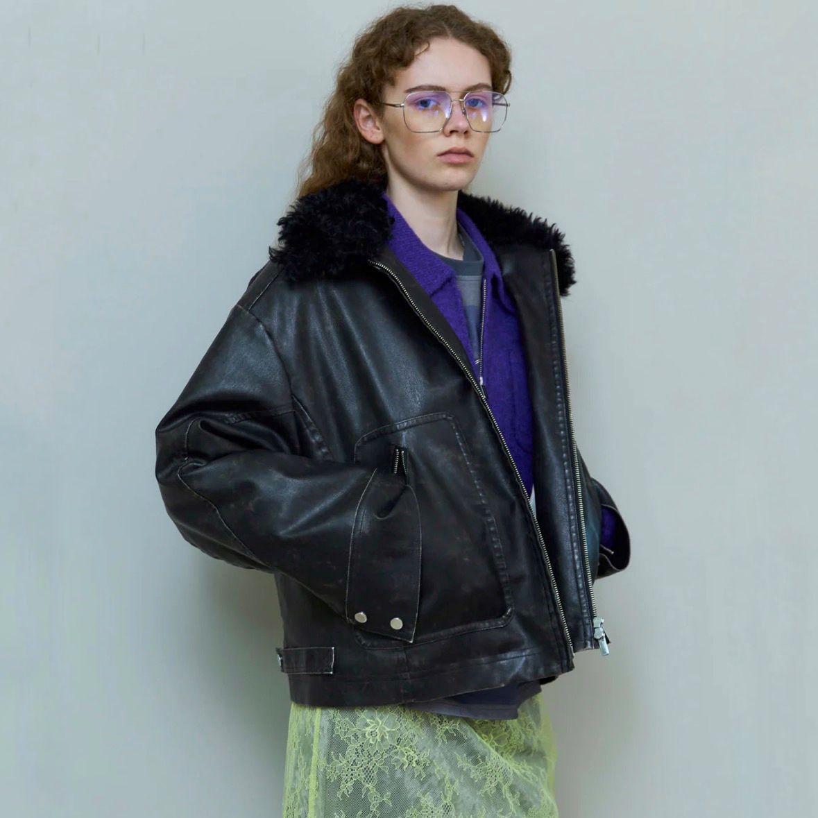 【残り一点】2way Collar Vegan Leather Blouson