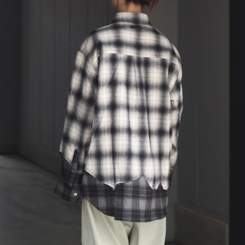 【残り一点】Black & White Check Patchwork Shirt