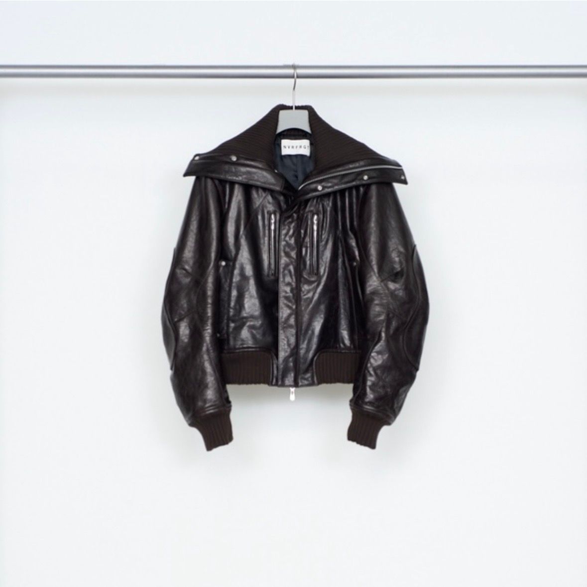 【残り一点】Leather Padded High Neck Bomber Jacket