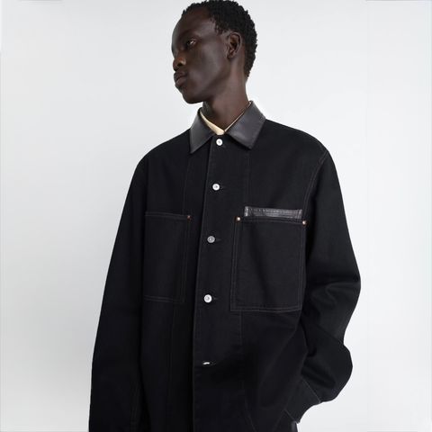 【残り一点】Work Wear Over Shirt With Leather Collar
