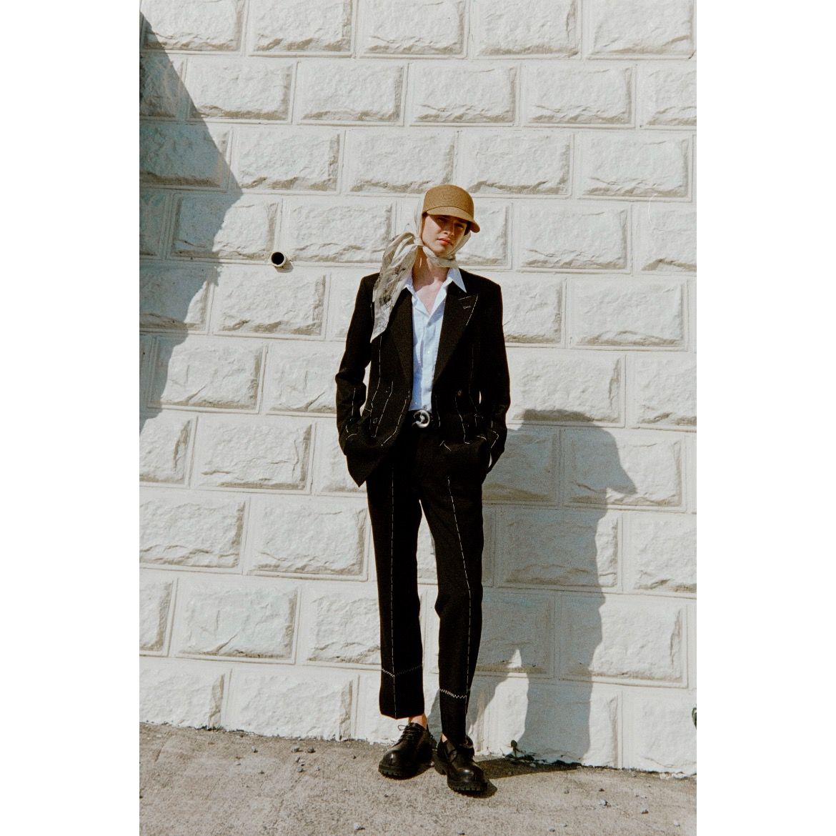 【残り一点】"Hand Stitch" Roll Up Straight Slacks